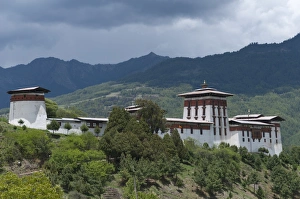Bumthang Prints: View of the Dzong in Bumthang, Bhutan, Asia