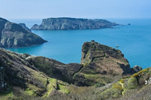 View over the east coast of Sark and the island Brecqhou, Channel Islands, United Kingdom
