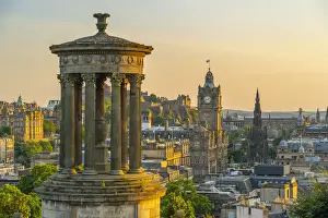 View of Edinburgh Castle, Balmoral Hotel and Dugald Stewart monument from Calton Hill