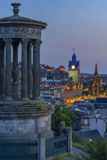 View of Edinburgh Castle, Balmoral Hotel and Dugald Stewart monument from Calton Hill