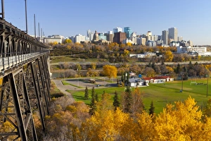 Autumn Scene Prints: View of the Edmonton Skyline and the High Level Bridge in autumn, Edmonton, Alberta