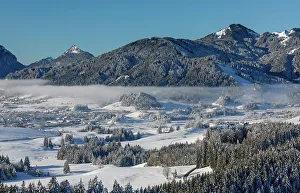 Snowy Landscape Prints: View from Eisenberg Castle ruin to Tannheim Mountains