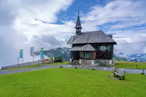 Chapel Prints: View of Elisabethkapelle chapel at Schmittenhohebahn top station 2000m on sunny day in Zell am See Salzburg Austria