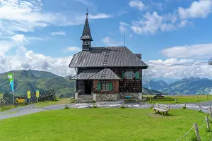 Chapel Prints: View of Elisabethkapelle chapel at Schmittenhohebahn top station on a sunny day in Zell am See