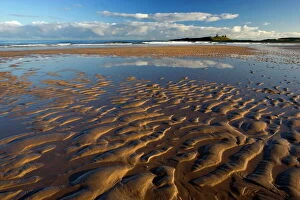 Embleton Bay Collection: View across Embleton Bay at low tide towards the ruins of Dunstanburgh Castle