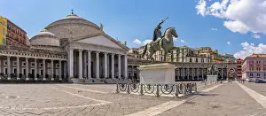 Piazza Prints: View of Equestre di Ferdinando I statue in Piazza del Plebiscito