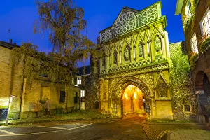 Norwich Prints: View of The Ethelbert Gate at dusk, Norwich, Norfolk, East Anglia, England