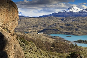 Lago Pehoe Prints: View of Explora Hotel Salto Chico on Lago Pehoe