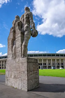 Stadium Prints: View of exterior of Olympiastadion Berlin and statues