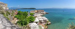Outdoor Dining Prints: View of Faliraki Corfu in Corfu Town, Corfu, Ionian Sea, Greek Islands, Greece, Europe