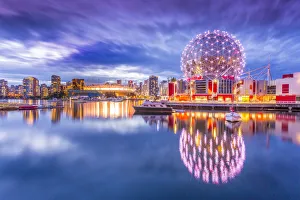 Domes Prints: View of False Creek and Vancouver skyline, including World of Science Dome, Vancouver
