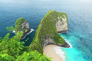 Bali Prints: View from above of the famous empty Kelingking white sandy beach (T-Rex Beach)