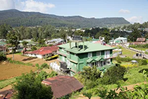 Estate Prints: View over farmland to the town of Nuwara Eliya, Central Province, Sri Lanka Asia