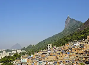 Favela Prints: View of the Favela Santa Marta with Corcovado and the Christ statue behind, Rio de Janeiro