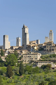 Siena Prints: View across field to typical houses and medieval towers
