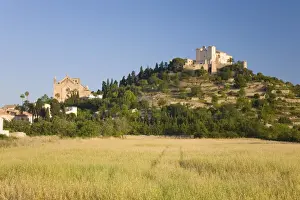 Hill Top Prints: View across fields to the parish church and hilltop Sanctuary of Sant Salvador