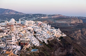 Fira Prints: View of Fira with its domed churches and whitewashed houses, Santorini, Cyclades