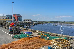 Fishing Net Prints: View of fishing nets on quayside and River Coquet at Amble, Morpeth, Northumberland