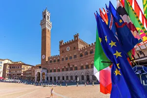 Flag Pole Prints: View of flags and Palazzo Pubblico in Piazza del Campo