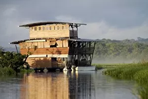 View of the floating lodge of the marsh, the everglade area of Kaw, French Guiana
