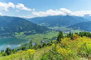 Hike Prints: View of flowers, meadows and mountains from Plettsaukopf Reservoir on a sunny day