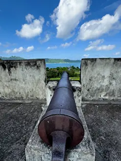 Fortifications Prints: View from the top of Fort Belgica overlooking the landscape of Banda Neira in Indonesia