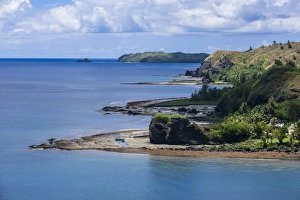 Us Territory Prints: View from Fort Soledad over Utamac Bay in Guam, US Territory, Central Pacific, Pacific
