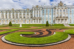 Catherine Palace Prints: View of the French-style formal gardens at the Catherine Palace
