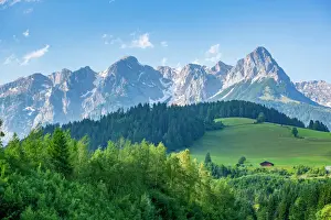 Austria Prints: View of Fritzerkogel mountain peak from near Nischofshofen, Upper Austria region of