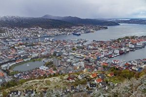 Vestland Prints: View from the funicular overlooking the city of Bergen, Vestland, Norway