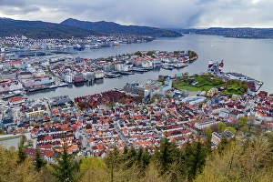 Fjords Prints: View from the funicular overlooking the city of Bergen, Vestland, Norway