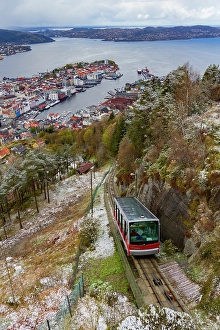 Ports Prints: View from the funicular overlooking the city of Bergen, Vestland, Norway