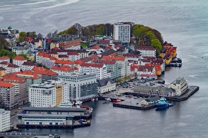 Vestland Prints: View from the funicular overlooking the city of Bergen, Vestland, Norway