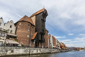 Restored Prints: View of the Gdansk Crane from the Vistula River, Gdansk, Poland, Europe