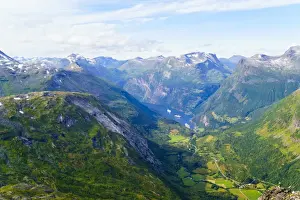 Geirangerfjord Prints: View of Geiranger and Geirangerfjord, UNESCO World Heritage Site, from the summit