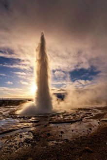 Eruption Prints: View of geysers at Geysir Hot Springs in winter, Western Region, Iceland