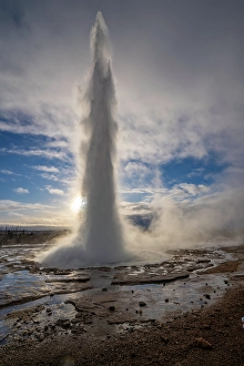 Eruption Prints: View of geysers at Geysir Hot Springs in winter, Western Region, Iceland