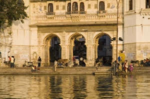 Lake Pichola Prints: View of the ghats from Lake Pichola