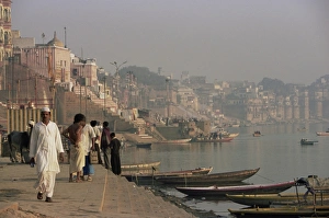 View along the ghats by the River Ganges (Ganga)