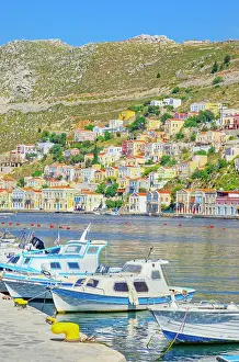 Docked Prints: View of Gialos Harbour, Gialos, Symi Island, Dodecanese Islands, Greece