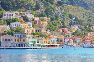 Dodecanese Prints: View of Gialos Harbour, Gialos, Symi Island, Dodecanese Islands, Greece