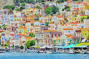 Stroll Prints: View of Gialos Harbour, Gialos, Symi Island, Dodecanese Islands, Greece