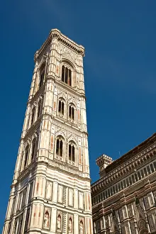 Florence Prints: View of Giottos Bell Tower against blue sky in Florence, Italy