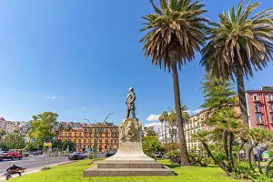 Art Nouveau Prints: View of Giovanni Nicotera statue in Piazza della Vittoria, Naples, Campania, Italy, Europe