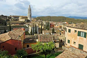 Outdoor Exploration Prints: View over Girona seen from the ramparts, Girona, Catalonia, Spain, Europe