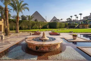 Giza Prints: View of Giza Pyramids from Marriott hotel, Cairo, Egypt, Africa