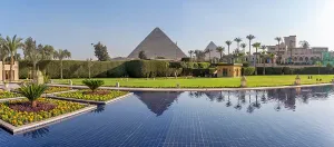 Hospitality Prints: View of Giza Pyramids from Marriott hotel, Cairo, Egypt, Africa