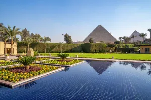 Oasis Prints: View of Giza Pyramids from Marriott hotel, Cairo, Egypt, Africa