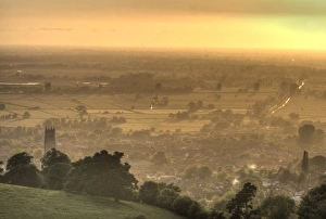 Glastonbury Prints: View of Glastonbury during sunset from Glastonbury Tor