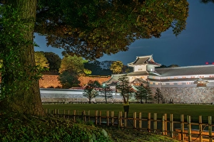 Sightseer Prints: View of Gojikken Nagaya-Kanazawa Castle at dusk
